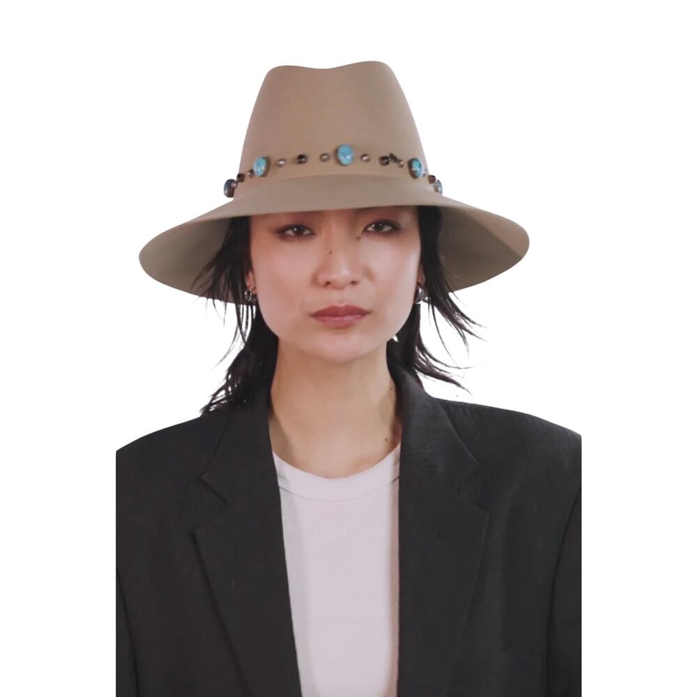 Maison Michel Kate Hat Stone and Studs On Wool Felt Hat in Beige Onyx M - Picture 3 of 4
